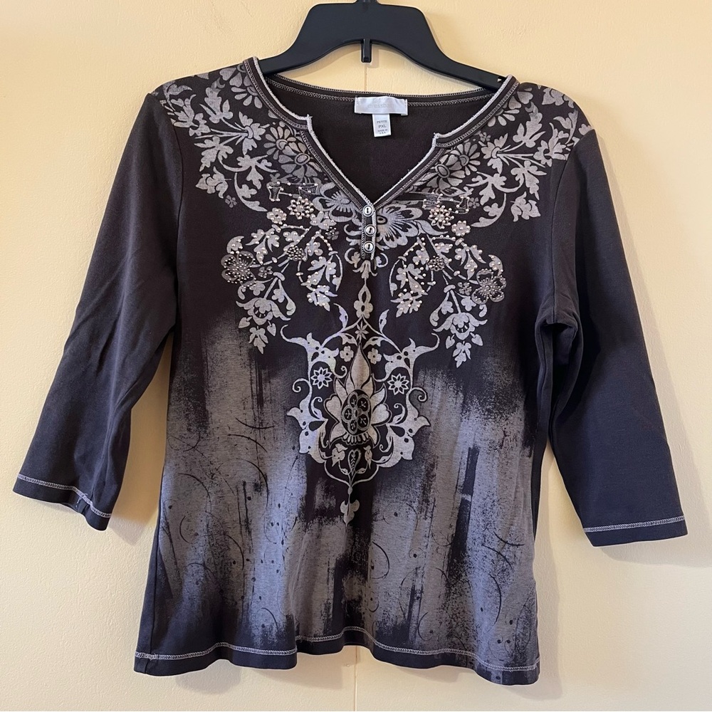 Dress Barn Y2K Brown Women’s Bedazzled V-Neck Top